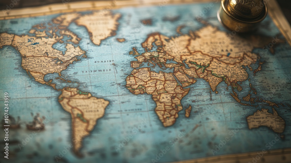 Close-up of a world map with highlighted continents, sharp lines and bright contrast Close-up of a world map with highlighted continents, sharp lines and bright contrast