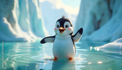 cute penguin standing icy landscape