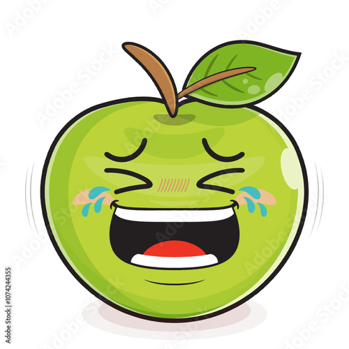 green apple laughing face cartoon cute