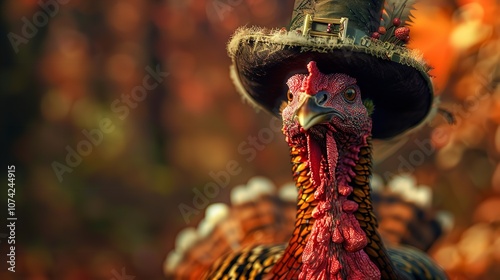 Wallpaper Mural Thanksgiving Turkey Dressed Up in Fancy Hat - Created Using AI Torontodigital.ca