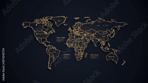 Fototapeta Naklejka Na Ścianę i Meble -  Stylized world map with simple outlines and country names in bold typography