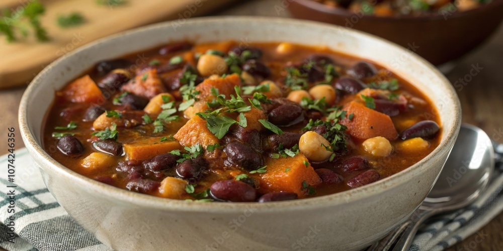 Chunky Stew A hearty bowl of bean stew featuring a medley of black beans kidney beans and garbanzo beans simmering in a rich ed broth with herbs sprinkled on top. Chunky Stew A hearty bowl of bean stew featuring a medley of black beans kidney beans and garbanzo beans simmering in a rich ed broth with herbs sprinkled on top.