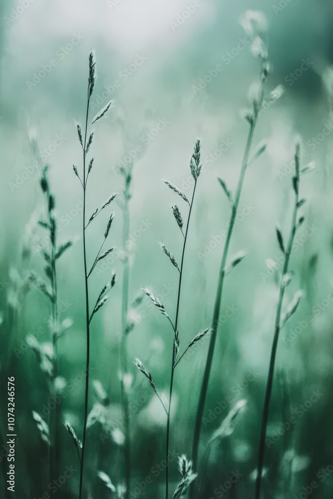 Obraz premium Close-up of green grass blades with soft background.