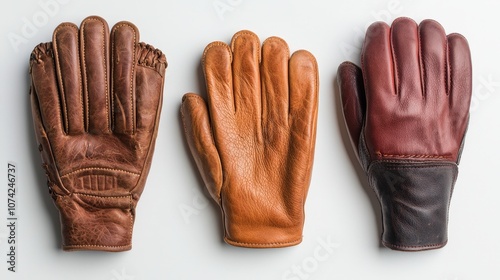 Vintage Leather Baseball Gloves Set of Three Brown Tan and Red