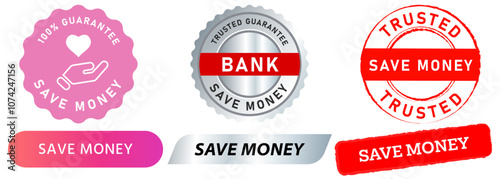 Save money profit saving banking bank future investment financial economy stamp colorful badge wealth sticker watermark label design icon set collection