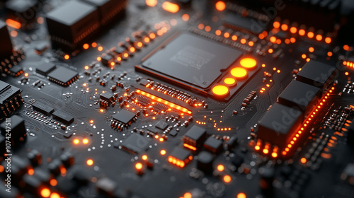 futuristic, AI-powered quantum computer visual, showcasing neon circuitry, data flow, and glowing blue lights to represent intelligence, innovation, and the power of quantum technology. Symbolizes adv