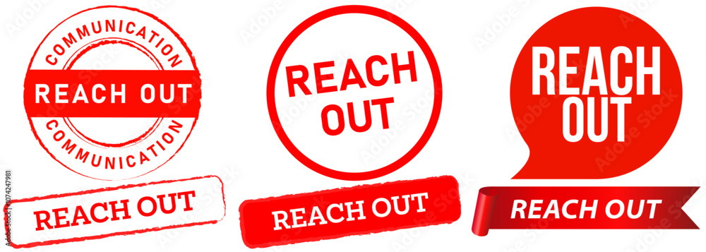 Reach out red stamp badge label sticker icons task job mission accomplished well done communication team work aim goal target emblem icon design set collection Reach out red stamp badge label sticker icons task job mission accomplished well done communication team work aim goal target emblem icon design set collection