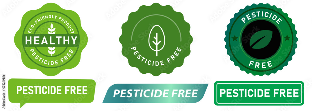 Pesticide free packaging warn information stamp badge watermark green seal emblem guarantee protection safe pest control risk chemical health icon set design collection Pesticide free packaging warn information stamp badge watermark green seal emblem guarantee protection safe pest control risk chemical health icon set design collection