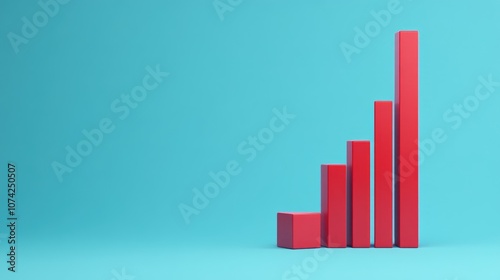 Red bar graph on a blue minimalist background suitable for business presentations Simple red statistics chart on a blue backdrop great for data visualization