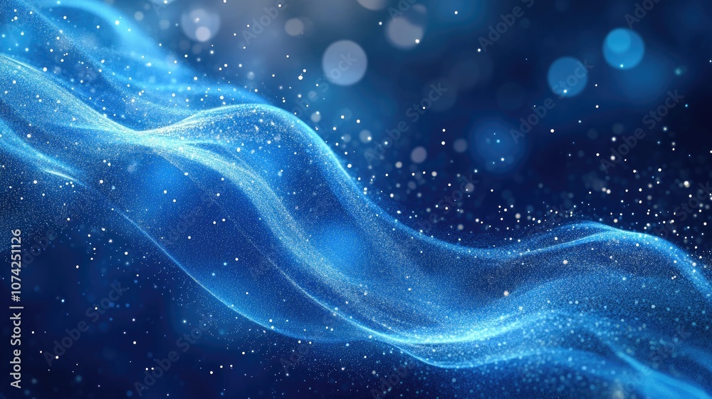 Abstract blue backdrop featuring flowing lines and luminous particles Abstract blue backdrop featuring flowing lines and luminous particles