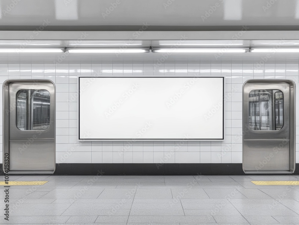 A subway station with empty walls and doors, ready for advertisements or announcements. A subway station with empty walls and doors, ready for advertisements or announcements.