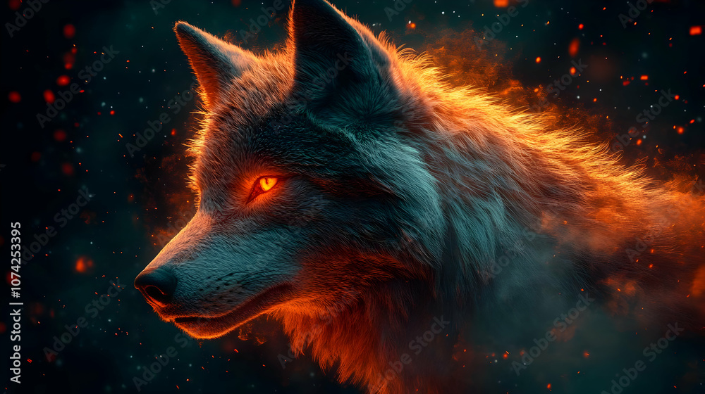 Fiery Wolf Illustration - Digital Art Fiery Wolf Illustration - Digital Art