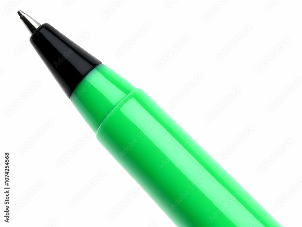 A close-up of a vibrant green pen with a black tip, perfect for creative projects and illustrations.