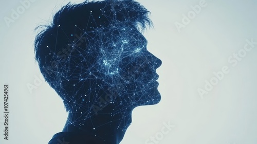 A digital silhouette representing creative thoughts and neural connections.