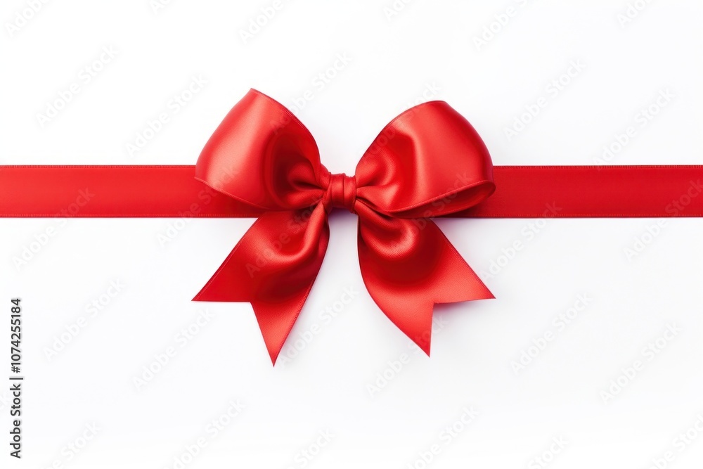 Fototapeta premium Red ribbon bow white background celebration.