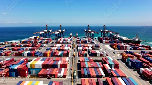 Aerial View of Cargo Ship with Colorful Containers for Maritime Logistics