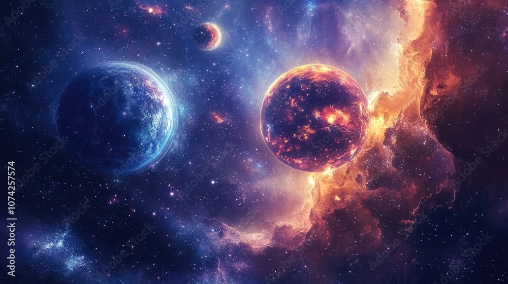 Obraz premium Space themed illustration featuring celestial bodies and cosmic elements