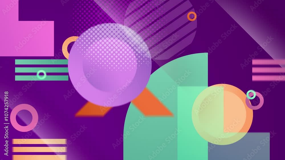 colorful abstract design with vibrant geometric shapes on dark purple background seamless 4k video background motion pop art design colorful abstract design with vibrant geometric shapes on dark purple background seamless 4k video background motion pop art design