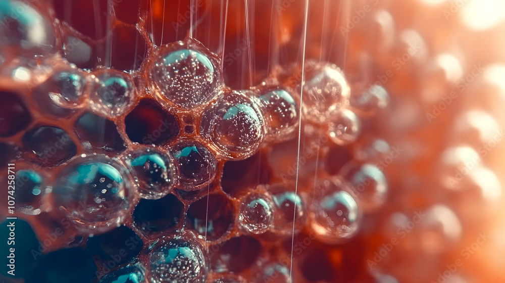 Close-up view of colorful bubbles suspended in liquid, showcasing intricate details and textures. Close-up view of colorful bubbles suspended in liquid, showcasing intricate details and textures.