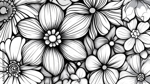Wallpaper Mural 2D cartoon illustration of a flower Adorable monochrome doodle flower design Torontodigital.ca