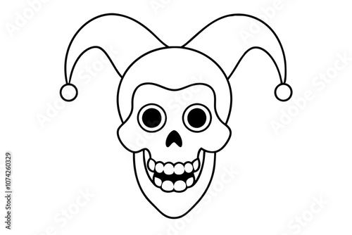 Minimalist Line Art Illustration of a Jester Skull.