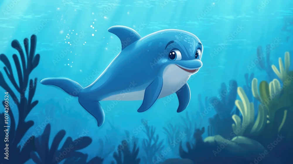 Fototapeta premium Northern Bottlenose Dolphin 2D Cartoon Illustration