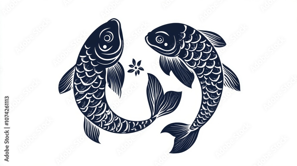 Naklejka premium Stylized Pisces zodiac sign stamp isolated on a white background