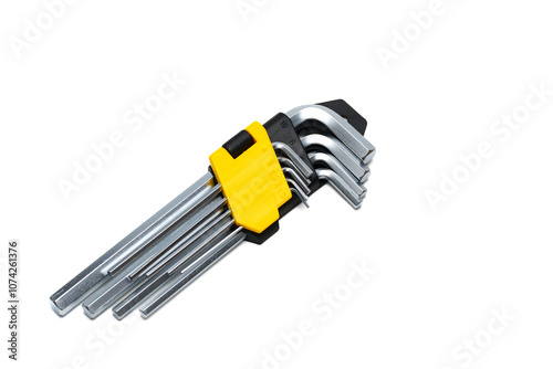 Set of hex imbus keys made of durable steel with tempering on a white background