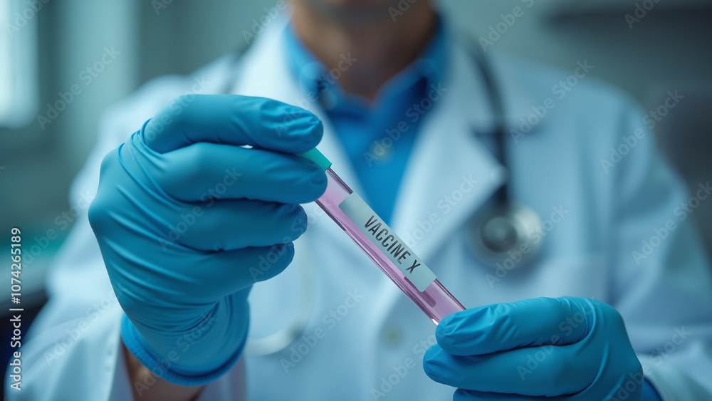 Doctor scientist shows a test tube with a new vaccine Doctor scientist shows a test tube with a new vaccine