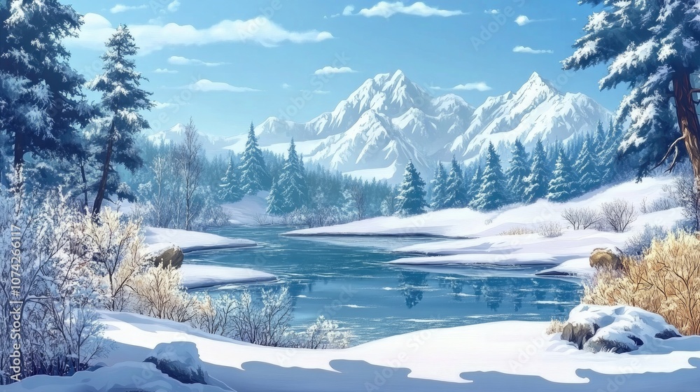 Winter landscape 2D cartoon artwork