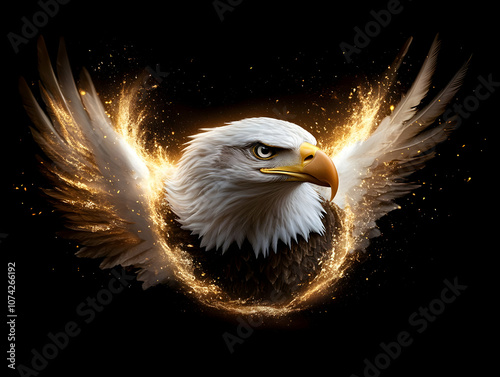 A majestic eagle flying powerfully, surrounded by a glowing aura, symbolizing freedom and strength in nature. photo