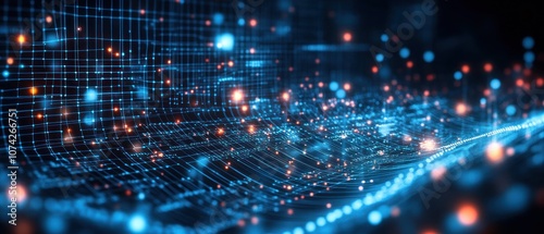 Wallpaper Mural Abstract digital landscape with glowing particles and grid patterns. Torontodigital.ca