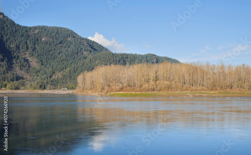 Island 22 Regional Park along Fraser River during a fall season in Chilliwack, British Columbia, Canada