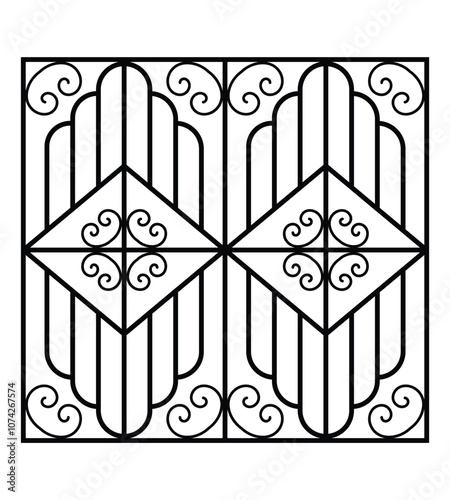 Iron window grill design silhouette vector template