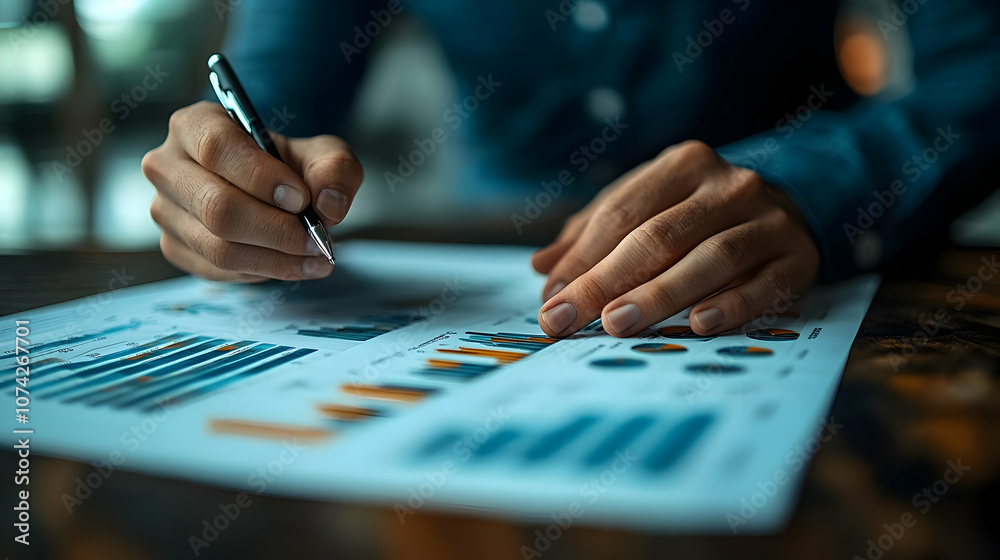 A person analyzing business charts and graphs, focusing on data-driven decision making and strategy. A person analyzing business charts and graphs, focusing on data-driven decision making and strategy.