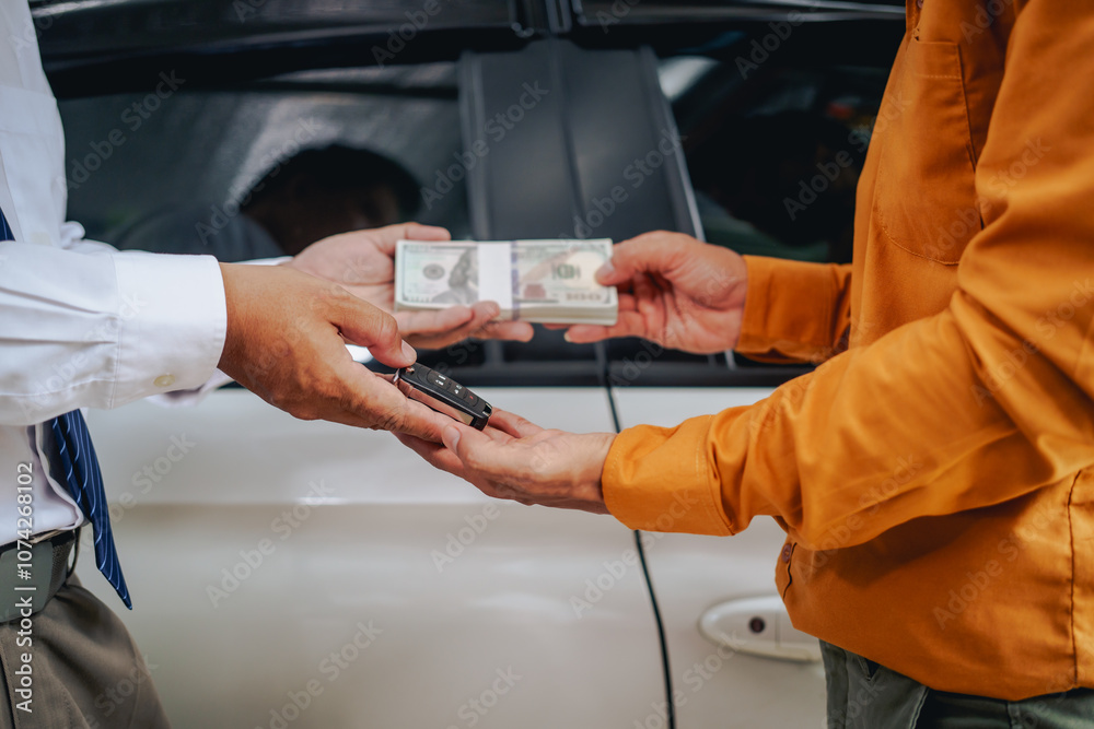 Asian clients engage with a car insurance agent beside a wrecked vehicle. They examine the policy details, assess the damage, and finalize paperwork related to the insurance claim and repairs. Asian clients engage with a car insurance agent beside a wrecked vehicle. They examine the policy details, assess the damage, and finalize paperwork related to the insurance claim and repairs.