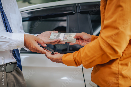 Wallpaper Mural Asian clients engage with a car insurance agent beside a wrecked vehicle. They examine the policy details, assess the damage, and finalize paperwork related to the insurance claim and repairs. Torontodigital.ca