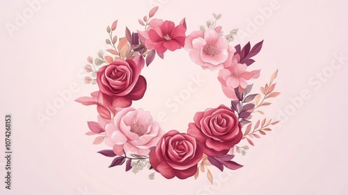 Vintage Tropical Rose and Peony Flower Bouquet Wreath and Frame 2D Cartoon Illustration for Wedding Invitations Greeting Cards Aesthetic Decor and Creative Projects