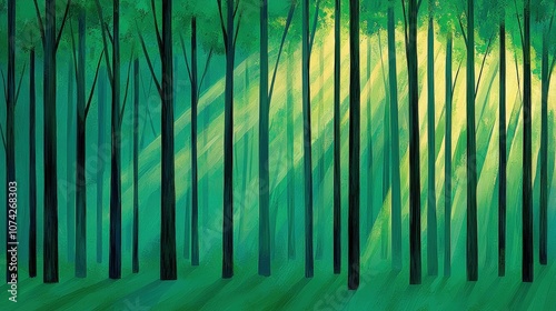 Sunlight Through Trees  Tranquil Forest Illustration  Nature Background