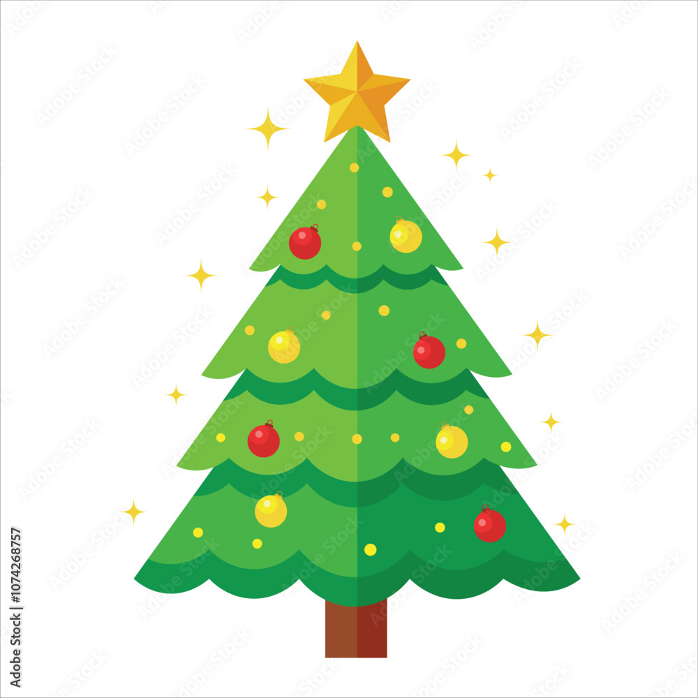 Decorated Christmas Tree with Balls and Stars for Festive Holiday Decor Decorated Christmas Tree with Balls and Stars for Festive Holiday Decor