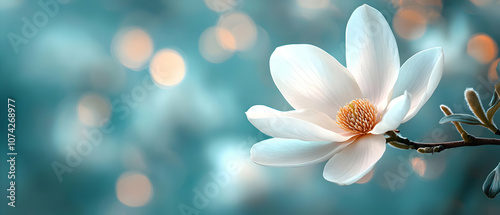 A serene close-up of a white magnolia flower, featuring delicate petals and soft bokeh background for a tranquil feel.