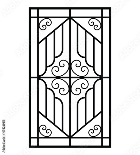 Iron window grill design silhouette vector template