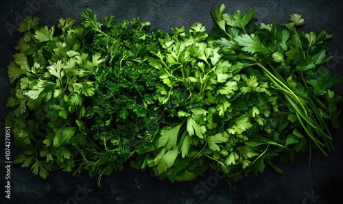 Fresh Green Parsley on Black Background - Culinary Herbs, Organic Greens, Healthy Food, Cooking Ingredients, Kitchen Essentials