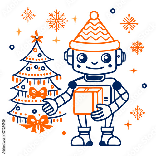 Merry Botmas: Festive Robot with Gift 