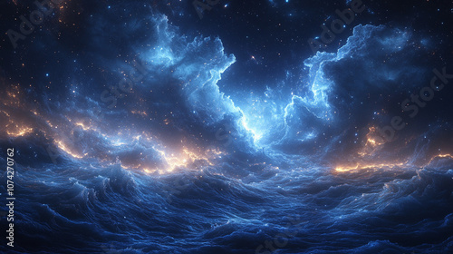 captivating blue atmospheric background with abstract swirls symbolizing chaos and mystery. The image reflects the unpredictability and fluidity of thoughts, emotions, and cosmic energy