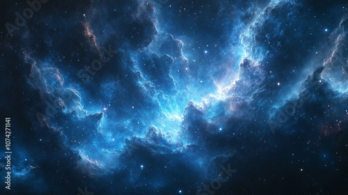 captivating blue atmospheric background with abstract swirls symbolizing chaos and mystery. The image reflects the unpredictability and fluidity of thoughts, emotions, and cosmic energy