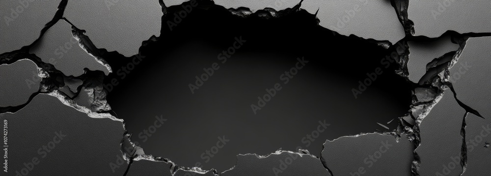 Black broken concrete wall or ground. Realistic 3d cracks and holes various size. Old or damaged by earthquake texture. Destruction effect with fissure and fracture. Black broken concrete wall or ground. Realistic 3d cracks and holes various size. Old or damaged by earthquake texture. Destruction effect with fissure and fracture.
