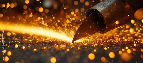 Close-up of a welding torch creating sparks and light. photo