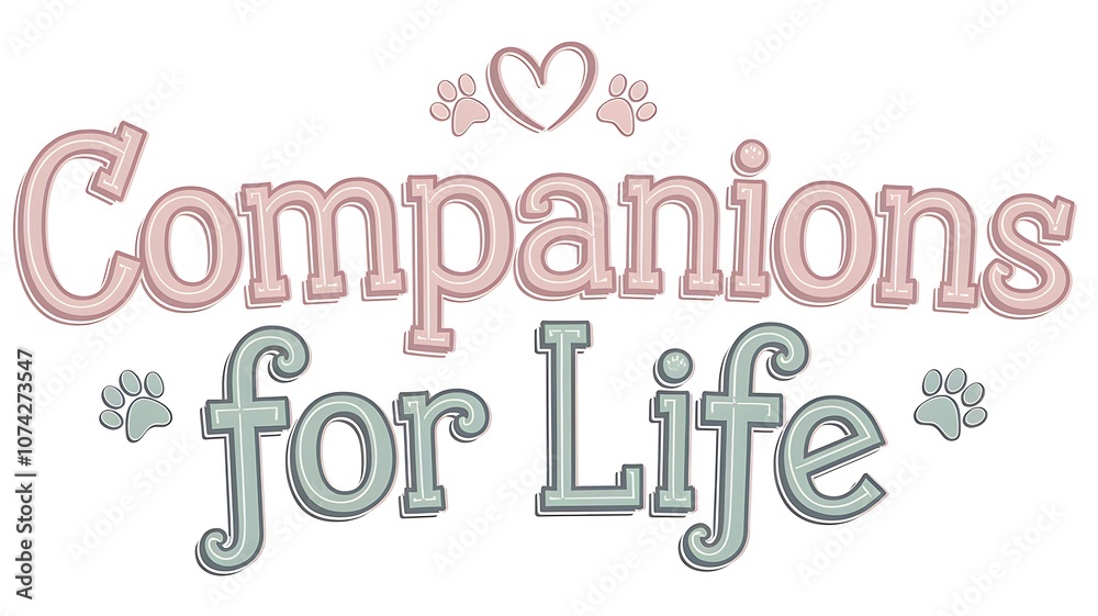 Naklejka premium Stylized Text with Paw Prints and a Heart Saying 