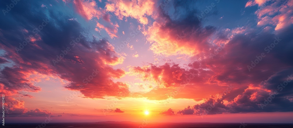 Fototapeta premium Dramatic sunset with vibrant orange, pink and purple clouds.